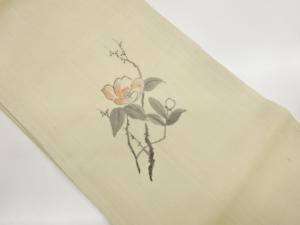 作家物　紗紬手描き椿に枝葉模様名古屋帯